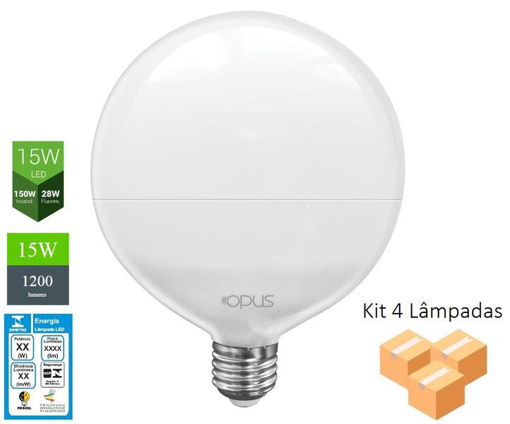 Imagem de Kit 4 Lâmpadas LED G120 E27 2700K 15W Bivolt - Opus