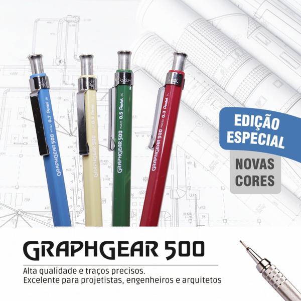 Imagem de Kit 4 Lapiseira Graphgear 500 Tecnica Novas Cores Pentel