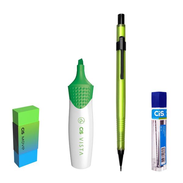 Imagem de Kit 4 Lapiseira NEON Verde 0.5mm +Borracha +Grafite +Vista