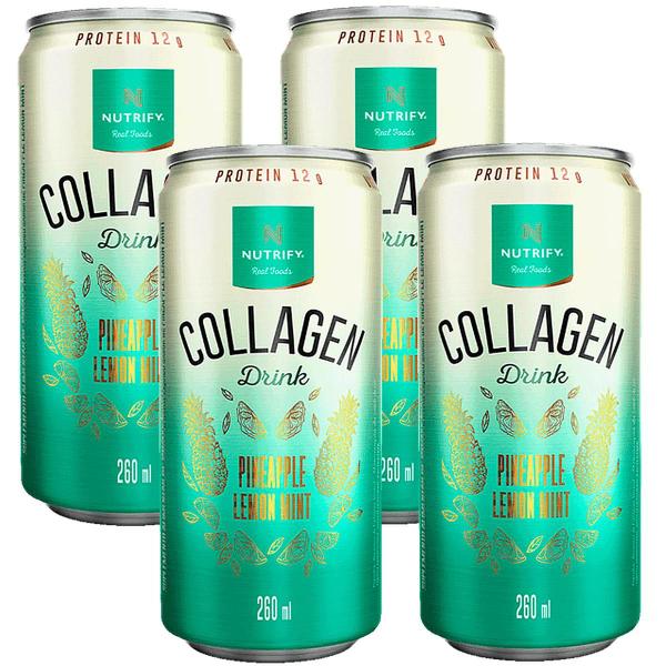 Imagem de Kit 4 Latas Collagen Drink Abacaxi Hortelã Limão 260ml Colágeno Líquido Bebida Drinque