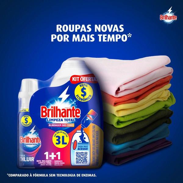 Imagem de Kit 4 Lava Roupas Brilhante para Diluir Limpeza Total 500ml cada + Garrafa