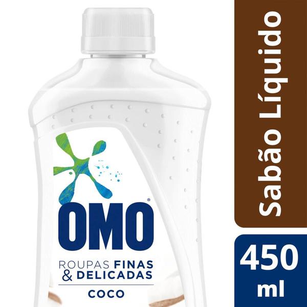 Imagem de Kit 4 Lava-Roupas Omo Líquido Roupas Finas e Delicadas Coco 450ml