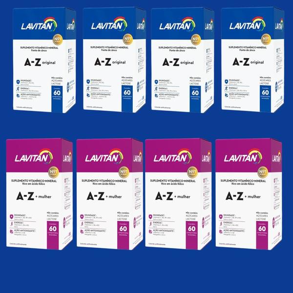 Imagem de Kit 4 Lavitan A-z Original + 4 Lavitan Mulher 60cpr  Cimed