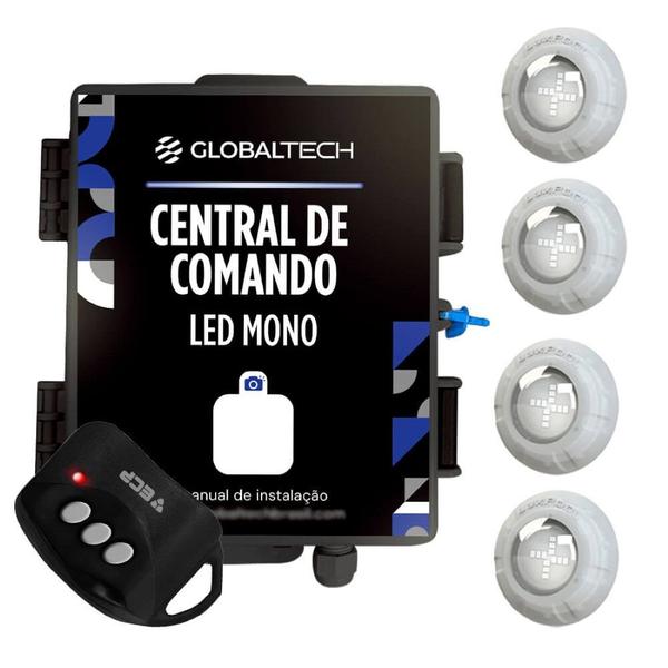 Imagem de Kit 4 Led Piscina Monocromático 9W + Central + Controle - Luxpool