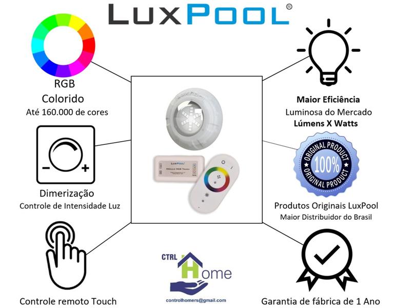 Imagem de Kit 4 Leds Rgb Piscina Com Controle + Fonte + Nicho Fibra