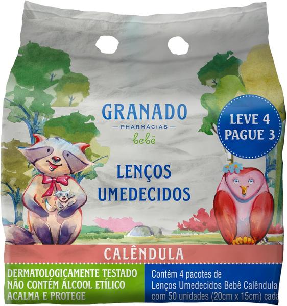 Imagem de Kit 4 Lenços Umedecidos Granado Calêndula Acalma E Protege