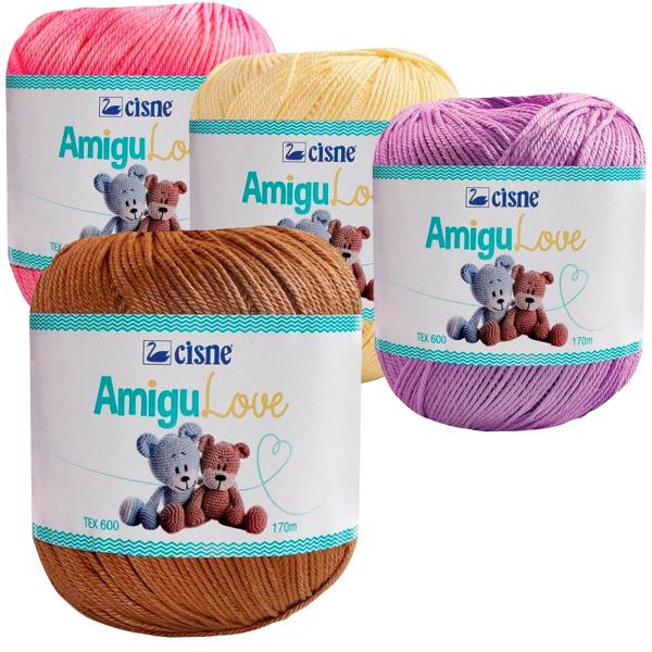 Imagem de Kit 4 Linhas Amigulove Cisne Coats Crochê 100g 170m Tex 600