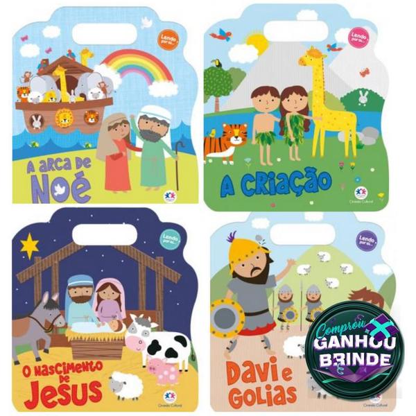 Imagem de Kit 4 livros Davi e Golias + O Nascimento de Jesus + A arca de Noé + A Criação  Ciranda Cultural  Crianças Infantil - Igreja Cristã Amigo Evangélico