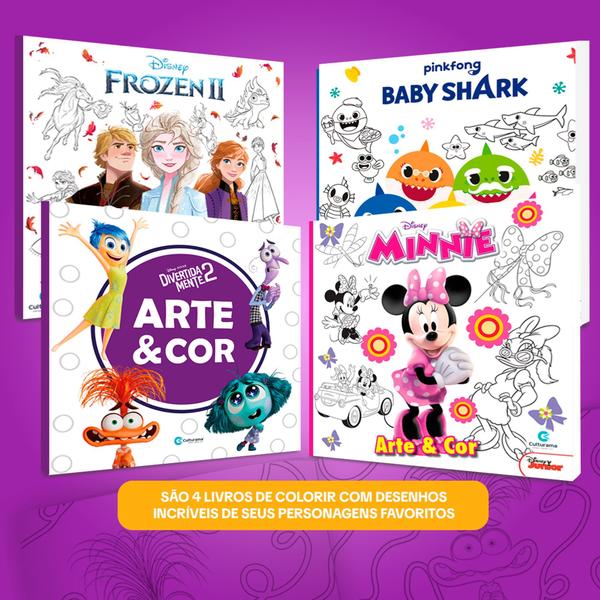 Imagem de Kit 4 Livros Para Pintar Colorir Desenhar Disney Frozen BabyShark Divertidamente e Minnie Mouse