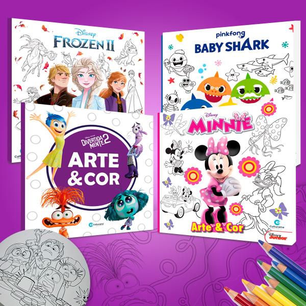 Imagem de Kit 4 Livros Para Pintar Colorir Desenhar Disney Frozen BabyShark Divertidamente e Minnie Mouse Diversão 36 Desenhos