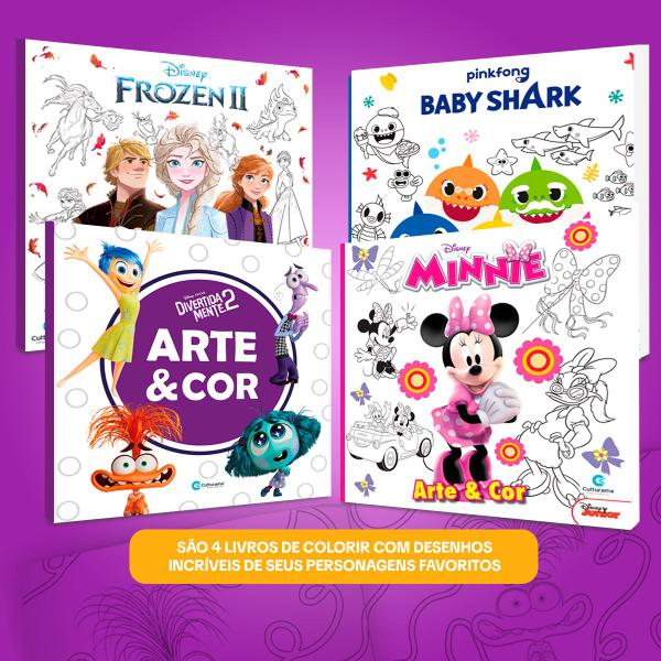 Imagem de Kit 4 Livros Para Pintar Colorir Desenhar Disney Frozen BabyShark Divertidamente e Minnie Mouse Diversão Desenhos