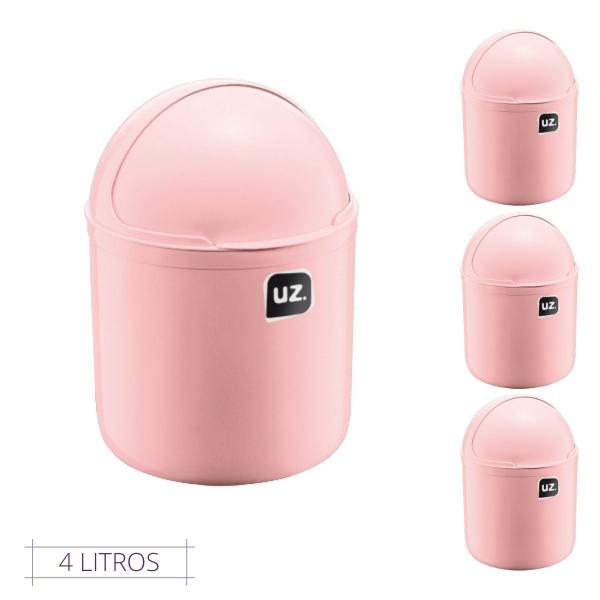 Imagem de Kit 4 Lixeira d Pia P Cozinha Premium 4 Litros Cor Rosa UZ