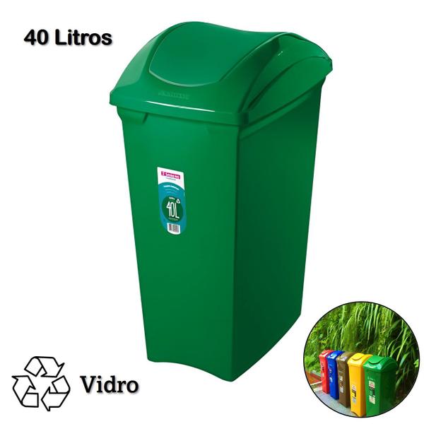 Imagem de Kit 4 Lixeiras 40 Litros Seletivas Para Plástico Papel Metal Vidro Cesto De Lixo Tampa Basculante - Sanremo