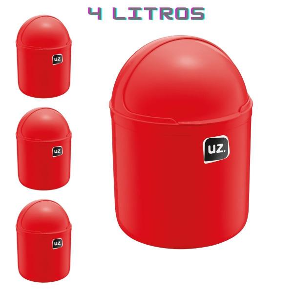 Imagem de Kit 4 Lixeiras com Tampa p Escritorio Gourmet Vermelho 4L