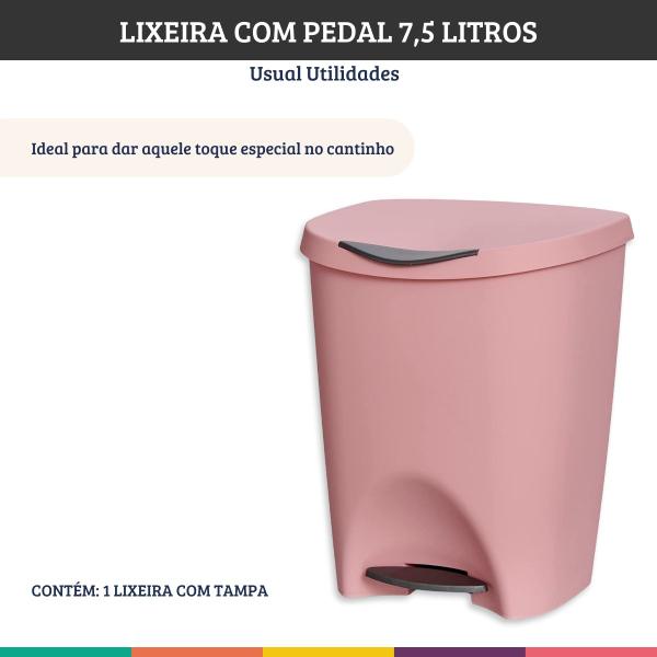 Imagem de Kit 4 Lixeiras Rosê com Pedal 7,5 Litros Usual Utilidades