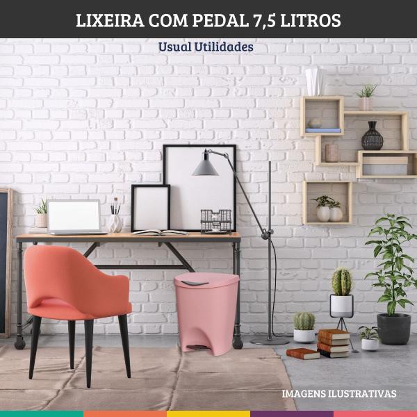 Imagem de Kit 4 Lixeiras Rosê com Pedal 7,5 Litros Usual Utilidades