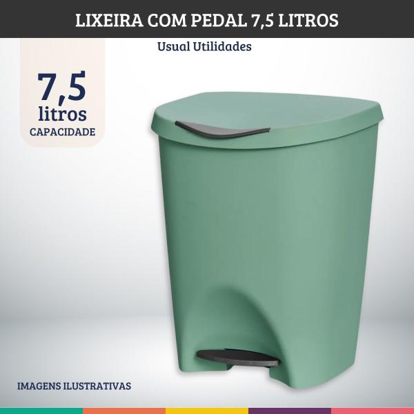 Imagem de Kit 4 Lixeiras Verde com Pedal 7,5 Litros Usual Utilidades