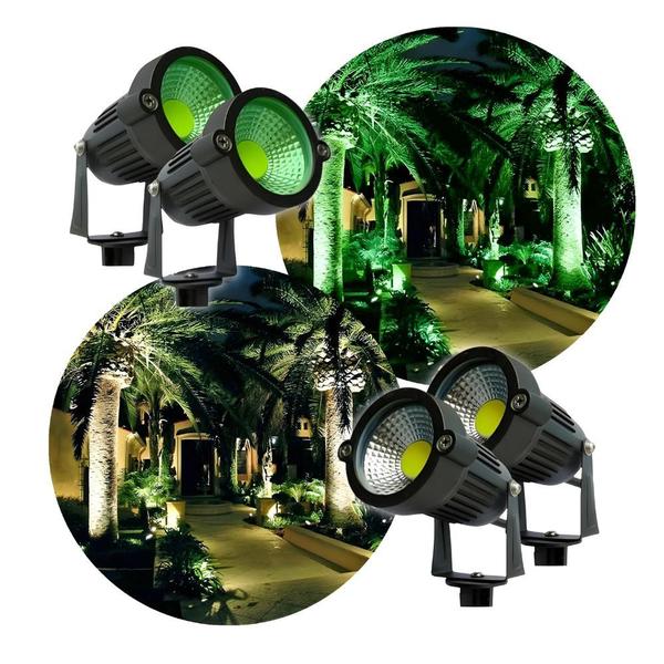 Imagem de Kit 4 Luminária Espeto COB Led 7W de Jardim Branco Quente, frio e Verde