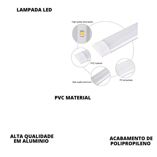 Imagem de Kit 4 Luminária Led 20w Linear Tubular 60cm 6500k Sobrepor