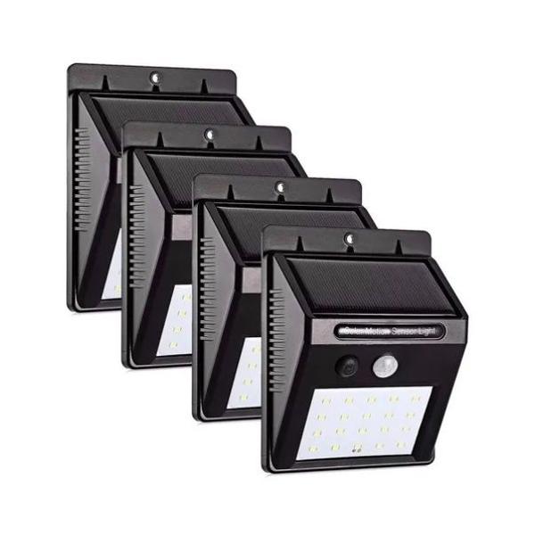 KIT 4 Luminaria Refletor Arandela Com Painel Solar 20 Led's Com Sensor De Movimento Prova D' Água Imagem de KIT 4 Luminaria Refletor Arandela Com Painel Solar 20 Led's Com Sensor De Movimento Prova D' Água