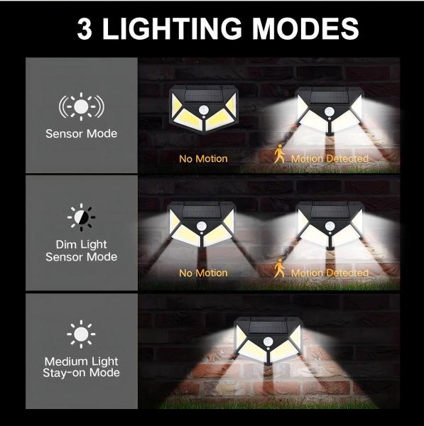 Imagem de Kit 4 Luminária Solar Parede 100Led Sensor Presença 3