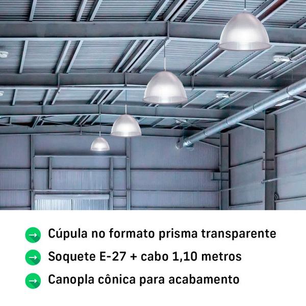 Imagem de Kit 4 Luminárias Para Galpão Industrial 16 Pol 40cm Cristal Cabo 1,1M