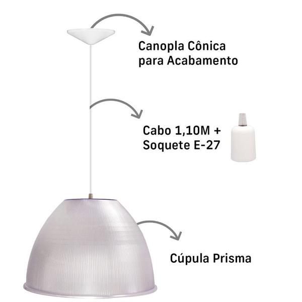 Imagem de Kit 4 Luminárias Para Galpão Industrial 16 Pol 40cm Cristal Cabo 1,1M