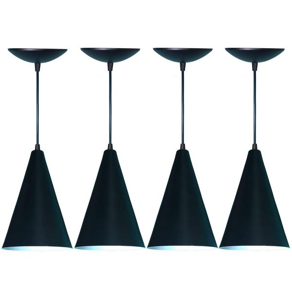 Kit 4 Lustres Pendente Balcão Cozinha Americana -Preto Fosco - Estillo E Luz Imagem de Kit 4 Lustres Pendente Balcão Cozinha Americana -Preto Fosco