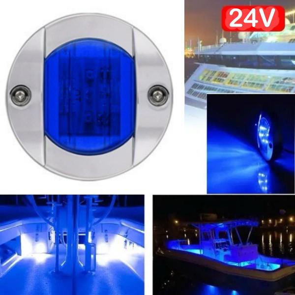 Kit 4 Luz de cortesia redonda em ABS cromado 6 Leds 24V - Azul - RM Náutica Imagem de Kit 4 Luz de cortesia redonda em ABS cromado 6 Leds 24V - Azul