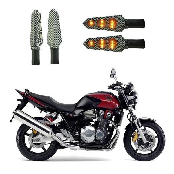 Imagem de KIT 4 Luz Seta Esportiva Pisca Led de Carbono Modelo P03 Moto Honda CB 1300 SUPER FOUR 2004 2005 2006 2007 2008 2009