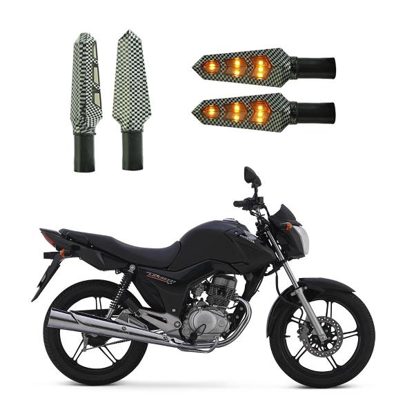 Imagem de KIT 4 Luz Seta Esportiva Pisca Led de Carbono Modelo P03 Moto Honda CG 150 TITAN 2016 2017 2018 2019 2020 2021