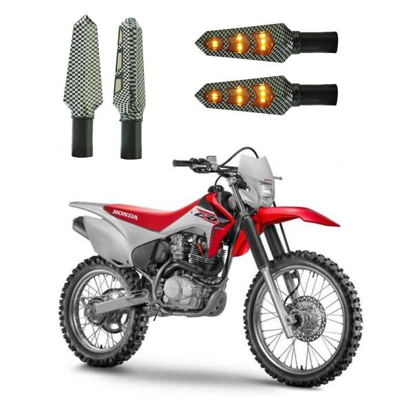 Imagem de KIT 4 Luz Seta Esportiva Universal Pisca Led Carbono Modelo P03C Moto Honda CRF 230F 2010 2011 2012 2013 2014 2015