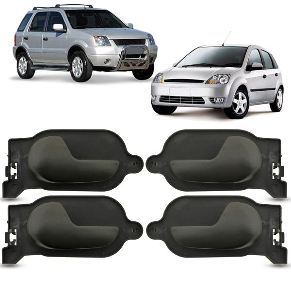 Imagem de Kit 4 Maçaneta Interna da Porta Dianteira Traseira Preto Ford Ecosport 2003 a 2012 Fiesta 2003 a 2014