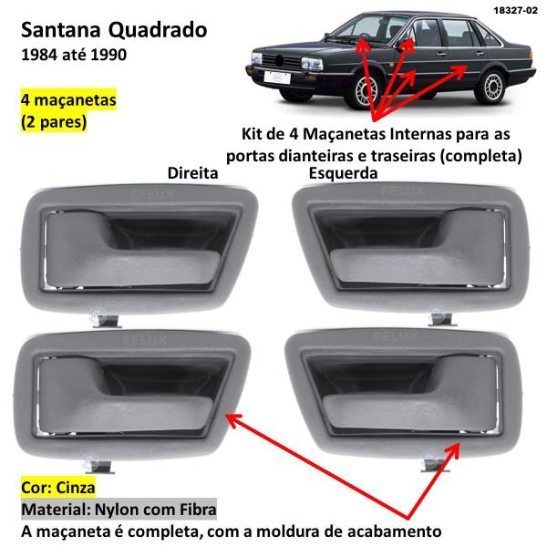 Imagem de kit 4 Maçanetas Interna Santana Quadrado 1984-1990 Cinza