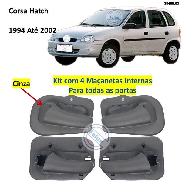 Imagem de Kit 4 Maçanetas Internas Corsa Hatch 94-02 Completas Cinza