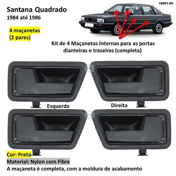 Imagem de Kit 4 Maçanetas Internas Santana Quadrado 1984-1986 Preta