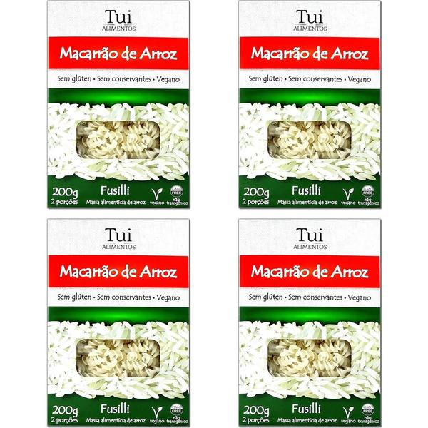 Kit 4 Macarrão Fusilli de Arroz Sem Glúten Tui Alimentos 200g Imagem de Kit 4 Macarrão Fusilli de Arroz Sem Glúten Tui Alimentos 200g