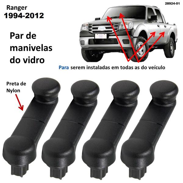 Imagem de Kit 4 Manivelas Da Máquina Do Vidro Ranger 1994-2012 Preta