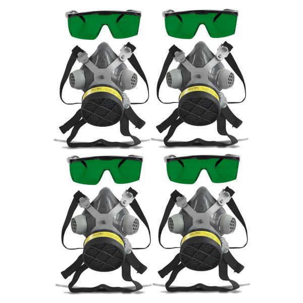 Imagem de Kit 4 Máscara Respiratória Proteção e Óculos de Segurança Alça Ajustável EPI