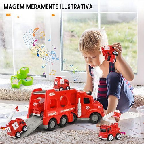 Imagem de Kit 4 Mini Caminhões De Bombeiros Brinquedo Metal Fricção