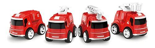 Imagem de Kit 4 Mini Caminhões De Bombeiros Brinquedo Metal Fricção