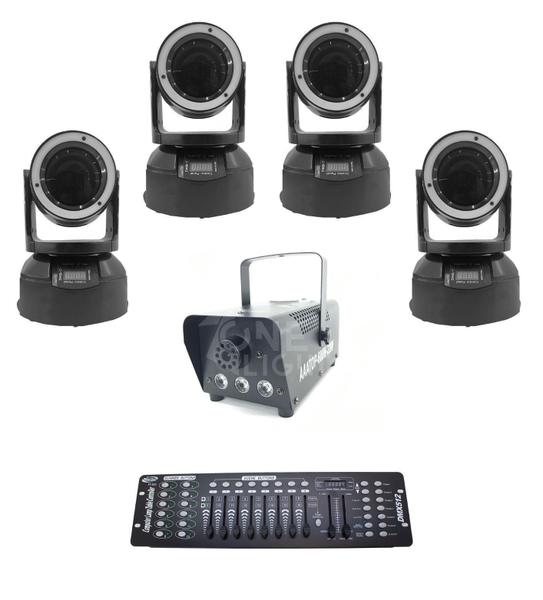 Imagem de Kit 4 Mini Moving Beam + Máquina De Fumaça600 + Mesa Dmx 512