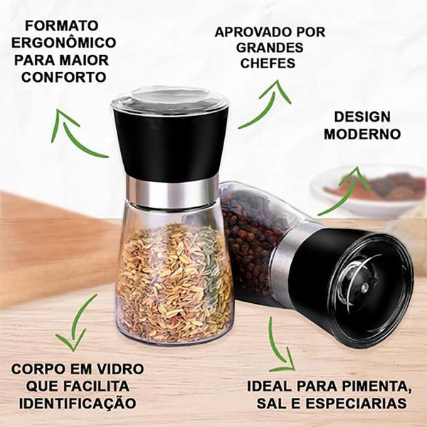 Imagem de Kit 4 Moedor De Pimenta Sal Tempero Saleiro Vidro Inox 180Ml