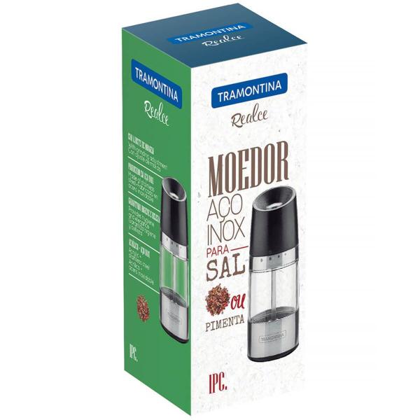 Imagem de Kit 4 Moedor Sal Grosso Pimenta Tramontina Manual Inox Especiarias Realce Preto