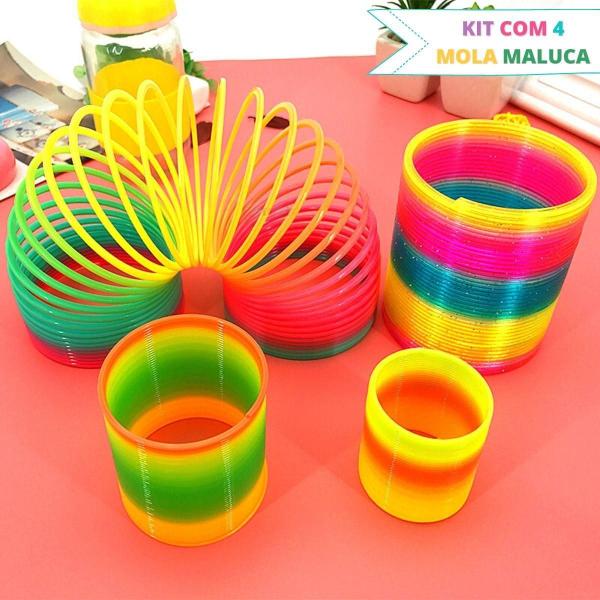 Imagem de Kit 4 Mola Maluca Grande Arco-Íris Brinquedo Anti-Stress