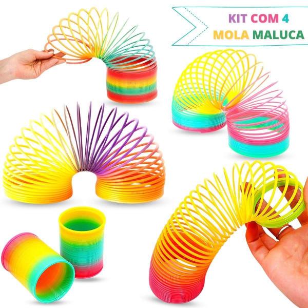 Imagem de Kit 4 Mola Maluca Grande Arco-Íris Brinquedo Anti-Stress