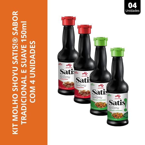 Imagem de Kit 4 Molho Shoyu Satis! Sabores Tradicional E Suave 150Ml