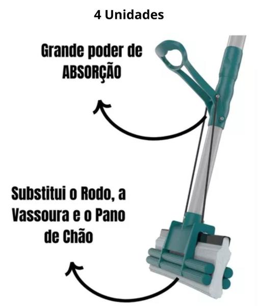 Imagem de Kit 4 Mop Rodo Absorve Limpeza Geral Plus Flash Limp