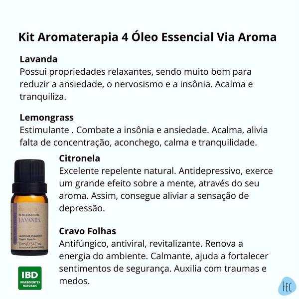 Imagem de Kit 4 Óleo Essencial Via Aroma Lemongrass Citronela Lavanda Cravo Folhas