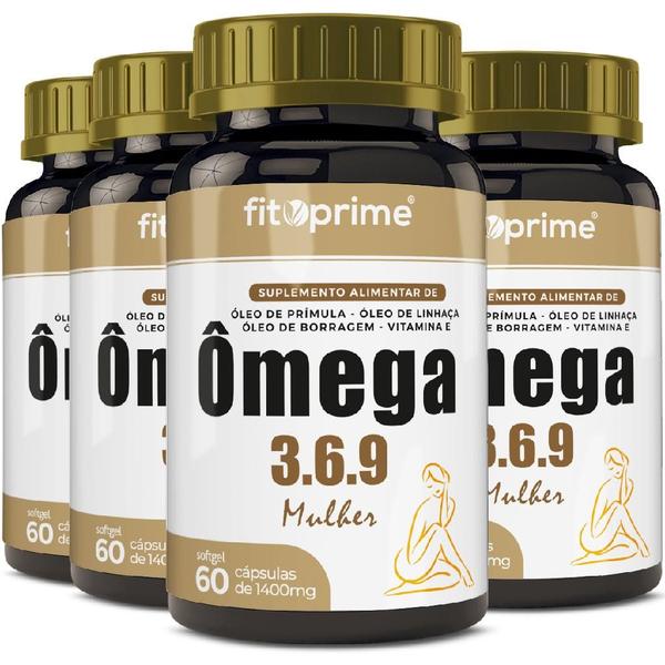 Imagem de Kit 4 Ômega 3-6-9 Mulher Prímula Linhaça Borragem Vitamina E 60 Cápsulas Fitoprime